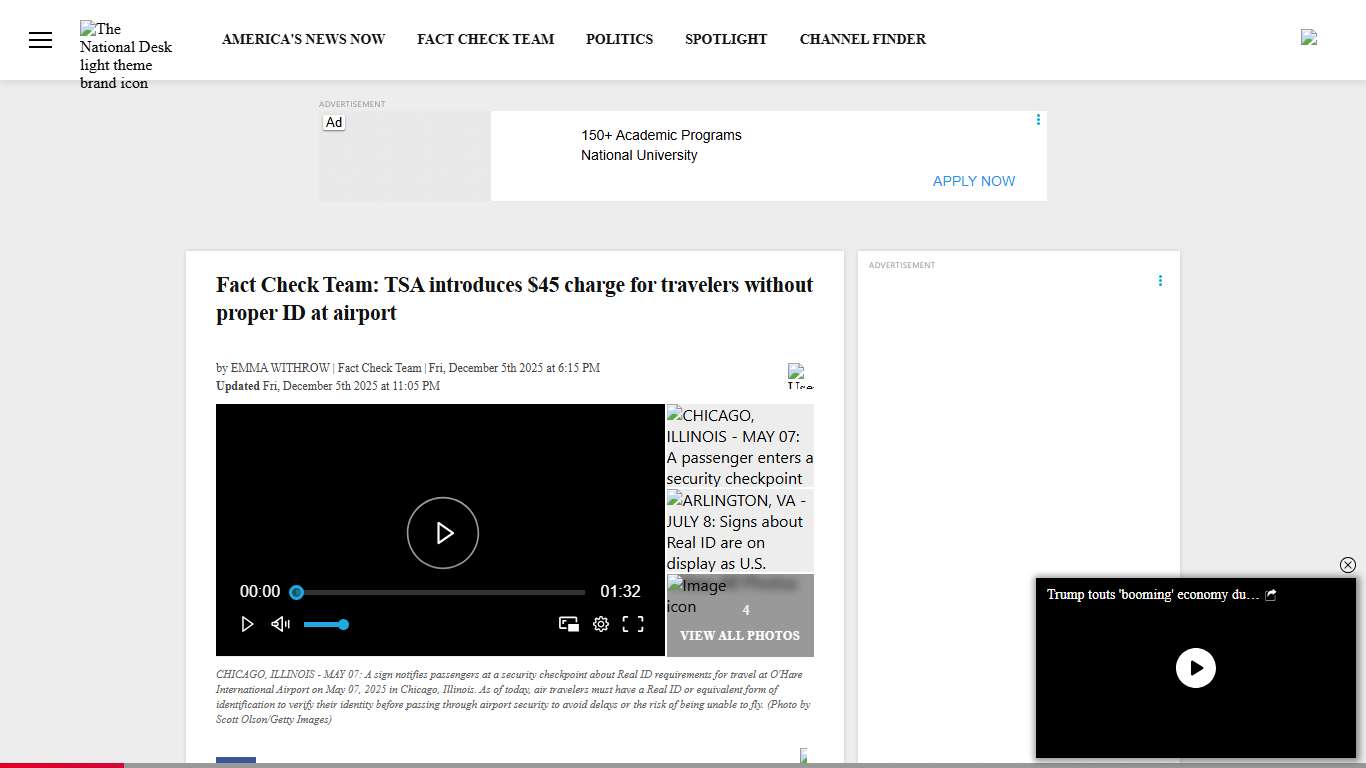 Fact Check Team: TSA introduces $45 charge for travelers without proper ID at airport